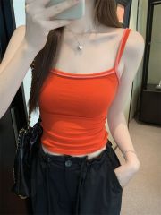 Real photo Real contrasting color suspender vest for women in early spring 2025 new short slim bodywear