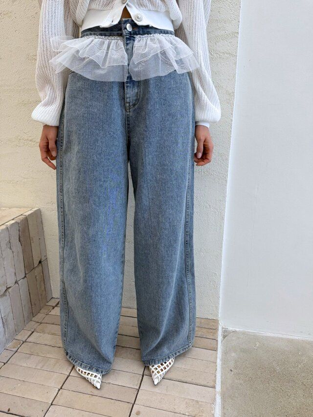 High-waisted lace wide-leg jeans