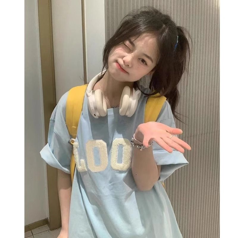 21 pure cotton-100% cotton 2025 summer new Korean short-sleeved T-shirt for women embroidered short-sleeved tops for students