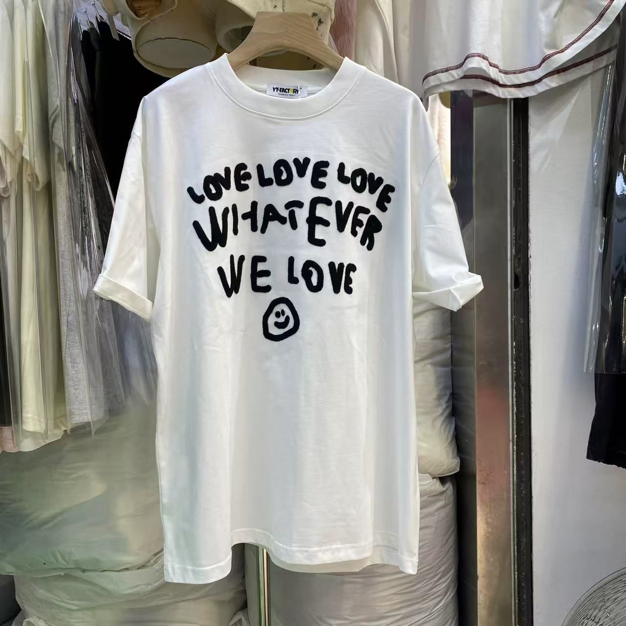 Korean style sweet or salty lazy loose design smiley print versatile top