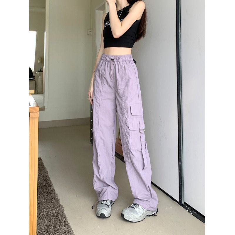 Working pants 2025 new summer high waist loose drawstring wide-leg casual pants men's straight-leg trendy trousers