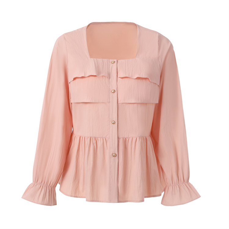 French square collar ruffled shirt women's design niche shirt fashionable long-sleeved top