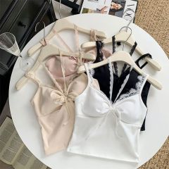 Original method for making new summer style lace suspender vest with chest pad for women with slim fit hot girl suspender