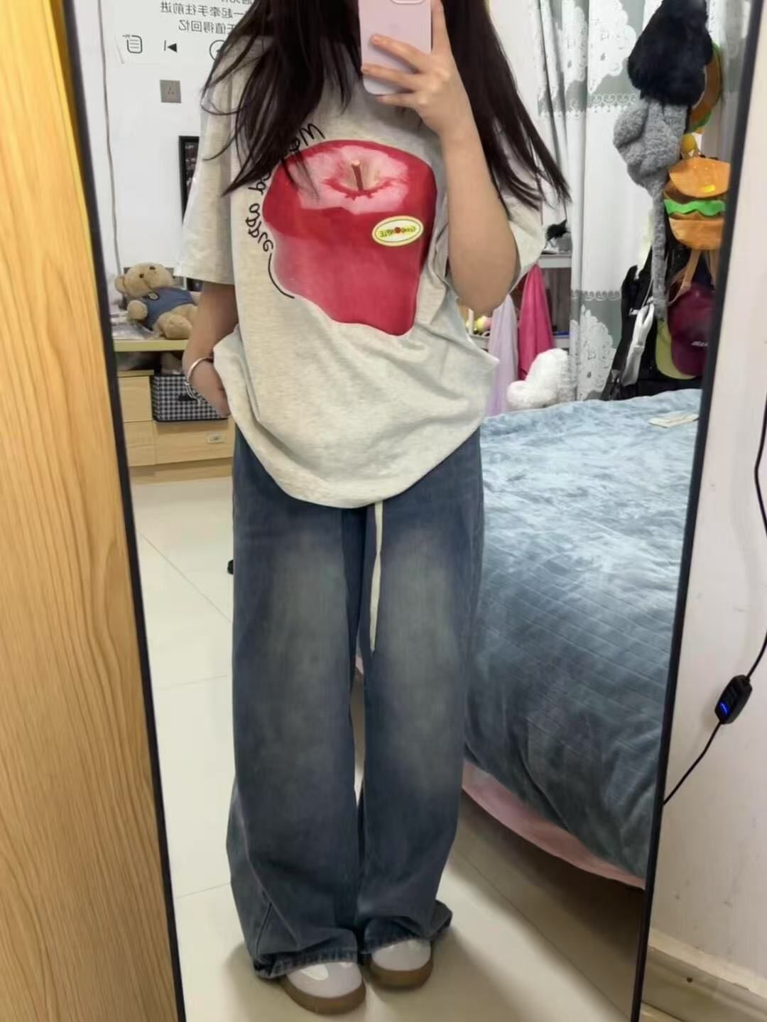 200g combed and tight-fitting sprinkler, pure cotton backpack, spring and summer loose shoulder printed short-sleeved T-shirt