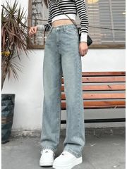 2025 spring and summer wide-leg jeans for women with high waist large size meat covering to make them look slimming and high street loose narrow version straight pants