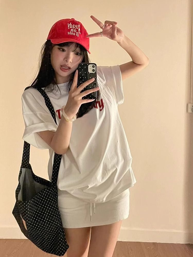 200g combed and tight-fitting sprinkler, pure cotton backpack, spring and summer loose shoulder printed short-sleeved T-shirt