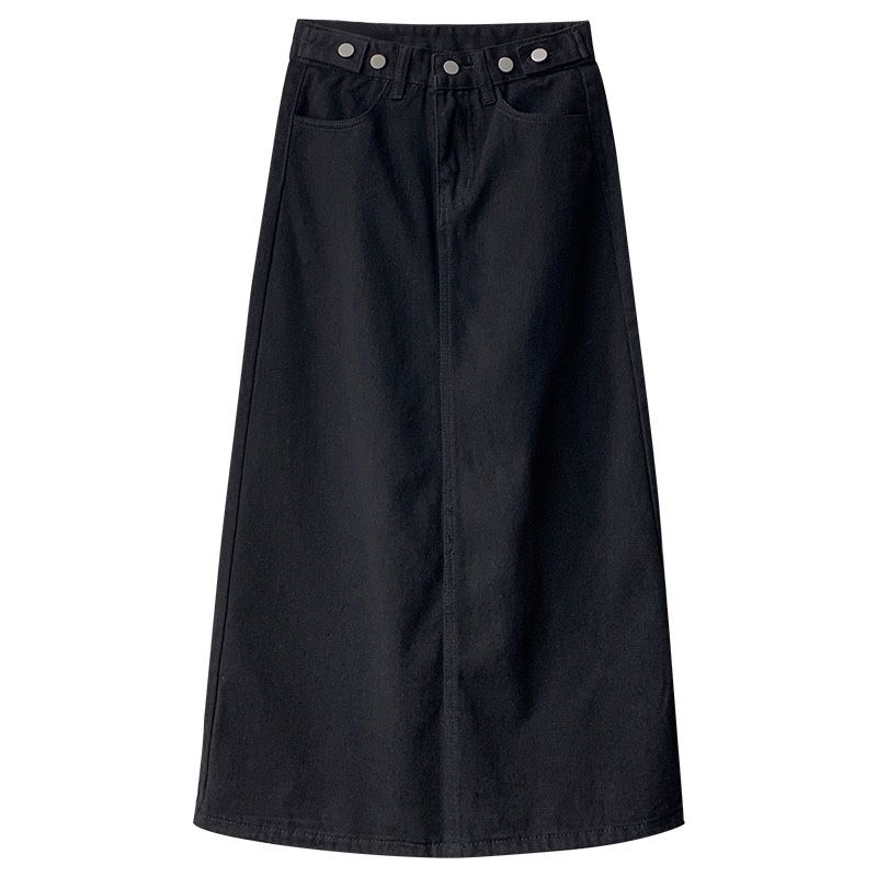 New spring and summer rear slit denim skirt for women with niche draping slim and adjustable mid-length denim skirt