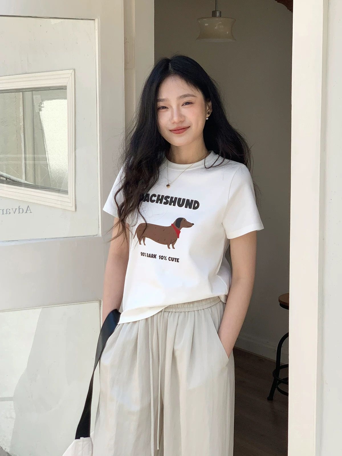 2025 printed front shoulder short-sleeved T-shirt for women in summer new niche American pure cotton slim T-shirt top