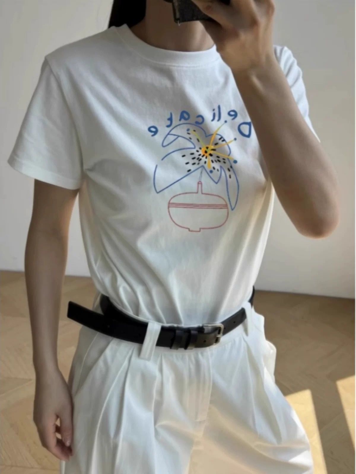 2025 printed front shoulder short-sleeved T-shirt for women in summer new niche American pure cotton slim T-shirt top