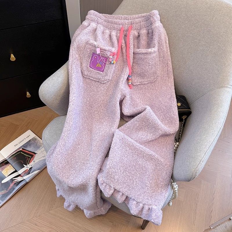 Gentle Style Outfit, Autumn/Winter Little Black Dress Style, Rich Heiress Vibe, Dopamine Pink, Sweet Potato Purple, Cute Ruffle Warm Trousers