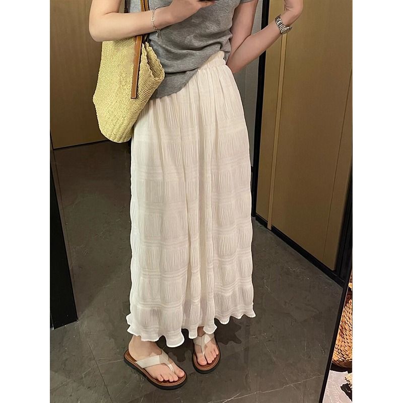 Korean simple and gentle pleated skirt for women with high waist slim temperament elastic waist over knee long skirt