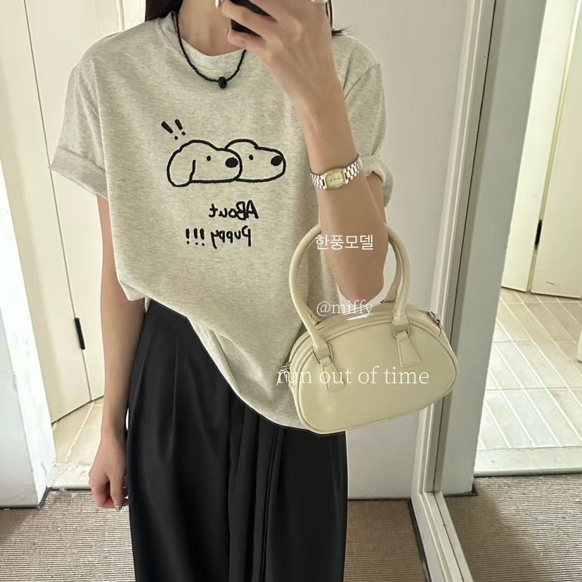 200g combed and tight-fitting sprinkler, pure cotton backpack, spring and summer loose shoulder printed short-sleeved T-shirt
