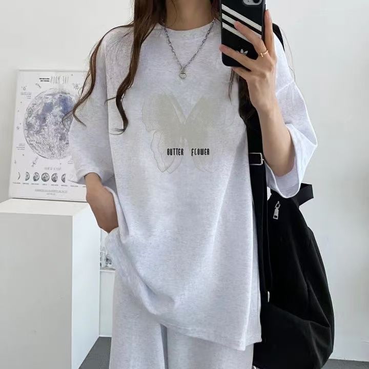 Solid color multi-style trendy women's suits two-piece Korean round neck short-sleeved trousers two-piece set 2025 new summer