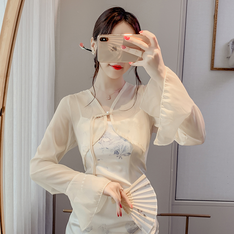 已出貨新中式國風女2025夏季法式高級感雪紡開衫外搭長袖薄款上衣