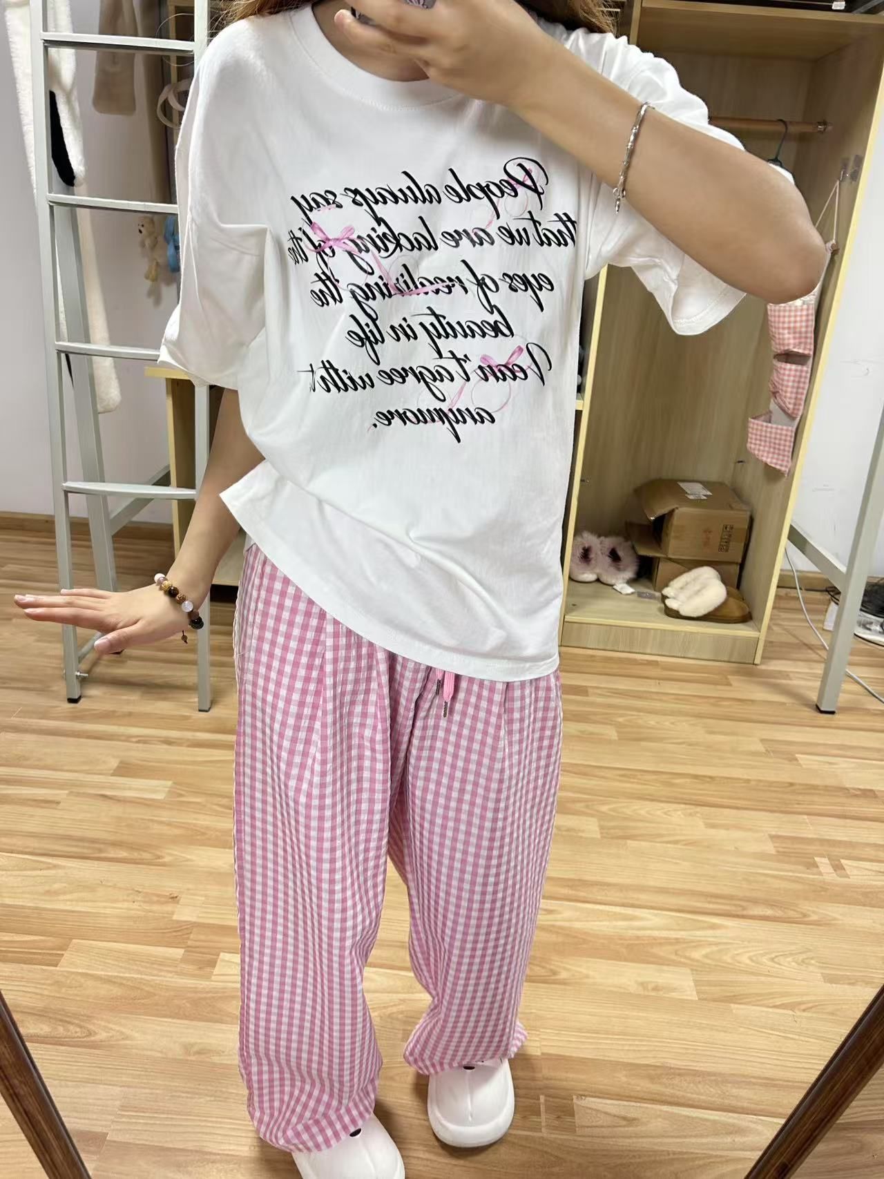 200g combed and tight-fitting sprinkler, pure cotton backpack, spring and summer loose shoulder printed short-sleeved T-shirt