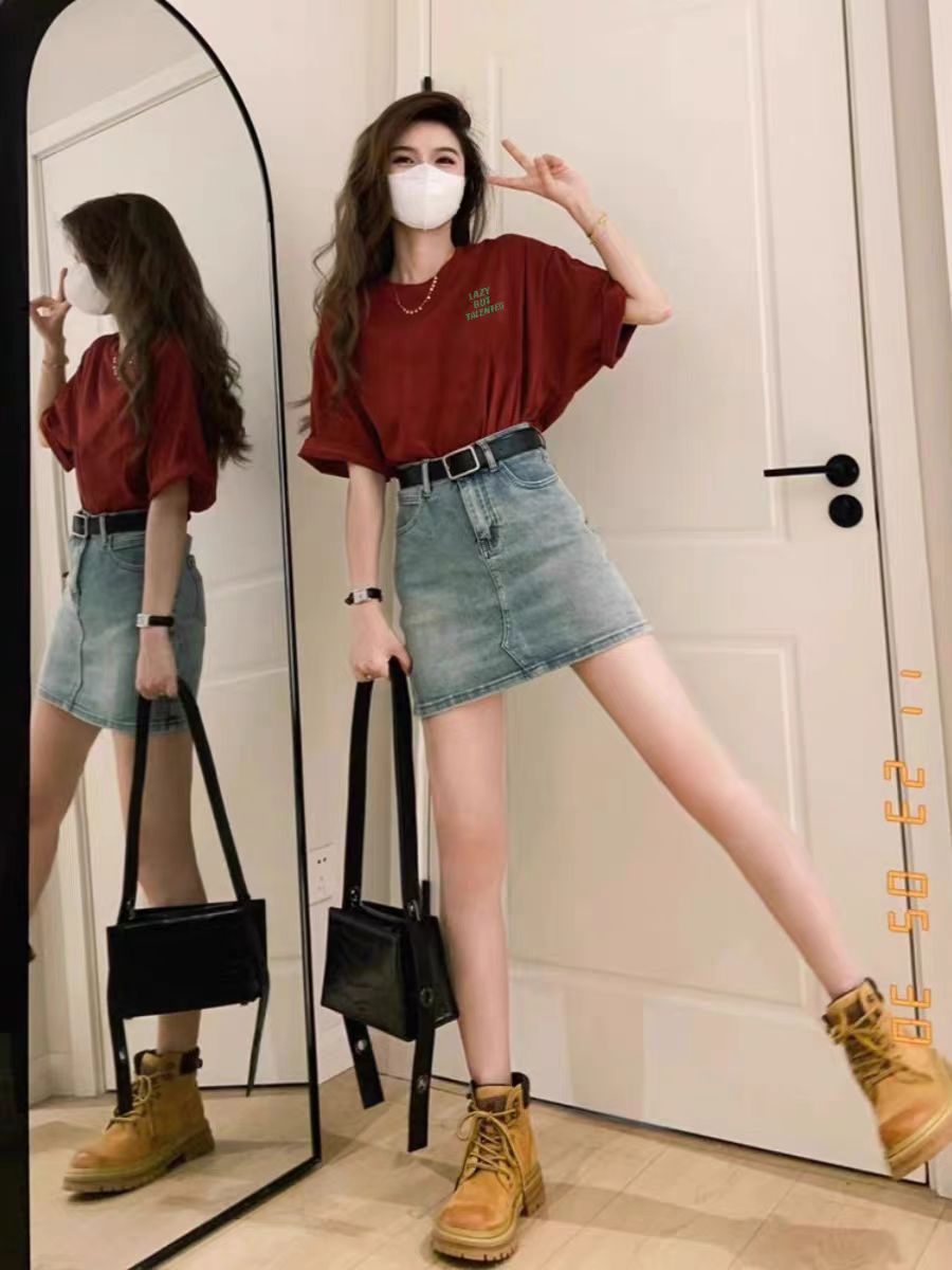200g combed and tight-fitting sprinkler, pure cotton backpack, spring and summer loose shoulder printed short-sleeved T-shirt