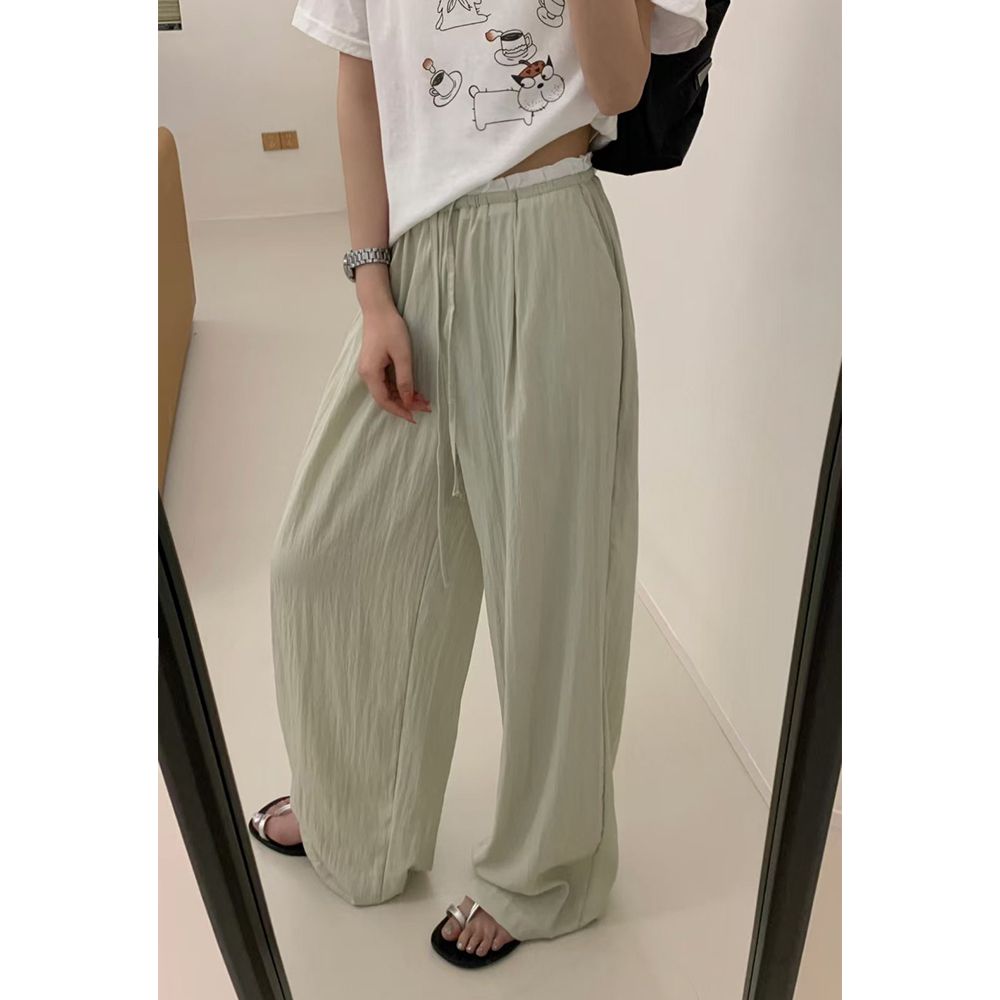 Real shot!  2025 elastic waist drawstring slimming wide-leg pants for women loose pants casual pants floor trousers