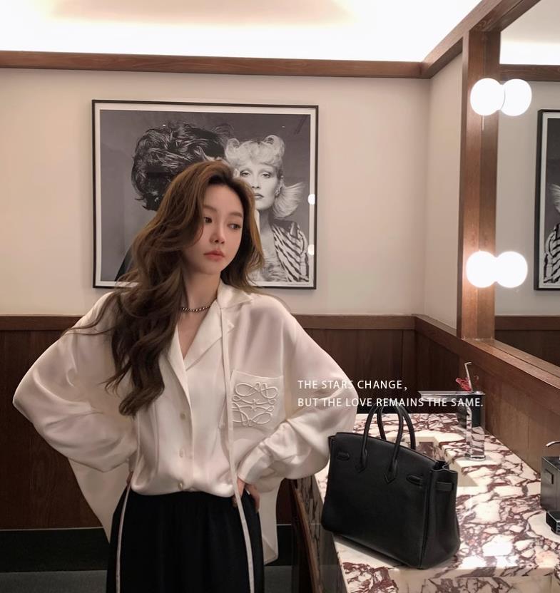Lilylikes "LO*WE Acetic Acid Shirt" Heavy Acid Smooth and Gloss 18,000 Needle Embroidered Shirt Spring