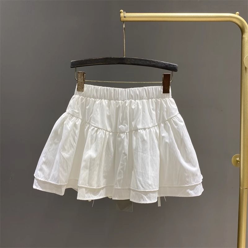 Bow splicing short white skirt 2025 early spring new elastic waist sweet little skirt