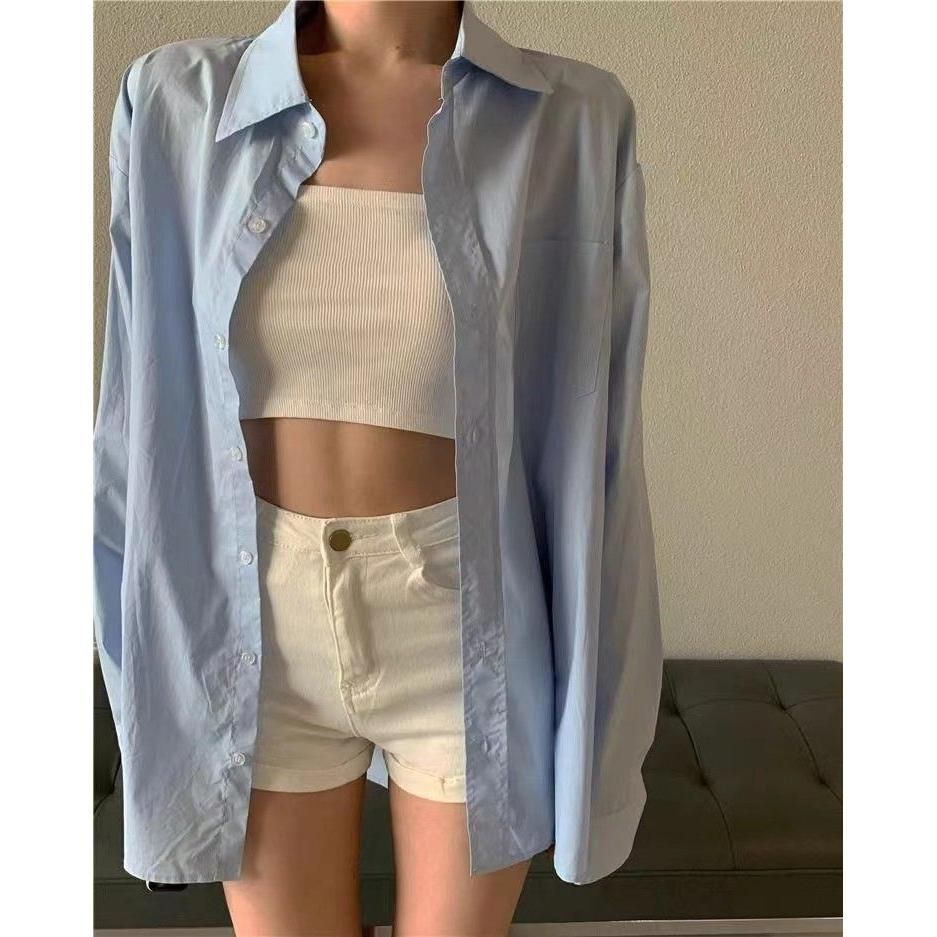 Polo2025 new design sense Klein blue shirt design sense niche French inner layer bottom outer shirt