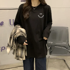 Korean long-sleeved T-shirt women's mid-length white base shirt loose spring and autumn top