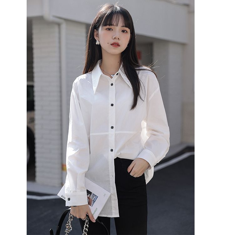 Real photo of white long-sleeved shirt 2025 new spring French retro niche chic shirt women's top