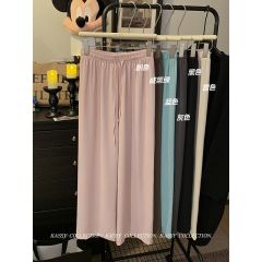 Real shot!  2025 loose slim wide-leg pants elastic waist drawstring straight solid color casual pants trousers for women