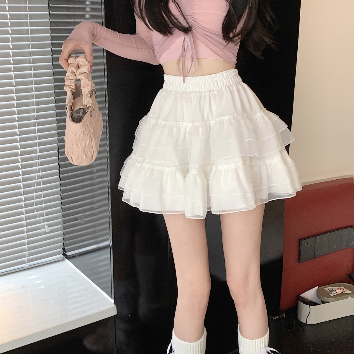 芭蕾風仙女網紗蓬蓬裙白色蛋糕裙女夏季高腰顯瘦A字裙百搭半身裙