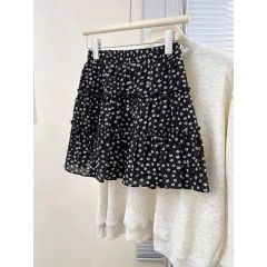 Black small floral short skirt cake skirt women summer 2025 new chiffon fluffy skirt skirt floral skirt