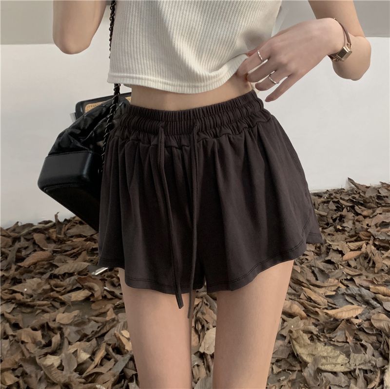 Real photo Real new summer hot pants solid color fake two-piece casual pants sports shorts for women