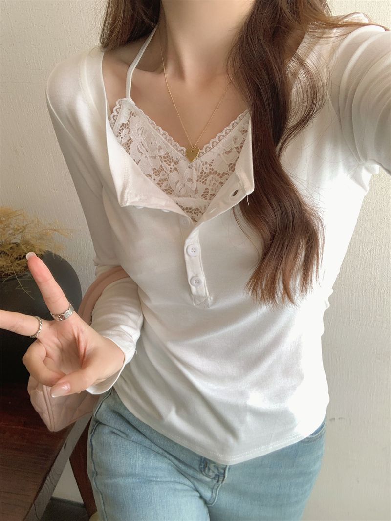 Real shot, real, new spring lace inner T-shirt, neck halter, pure base shirt for women