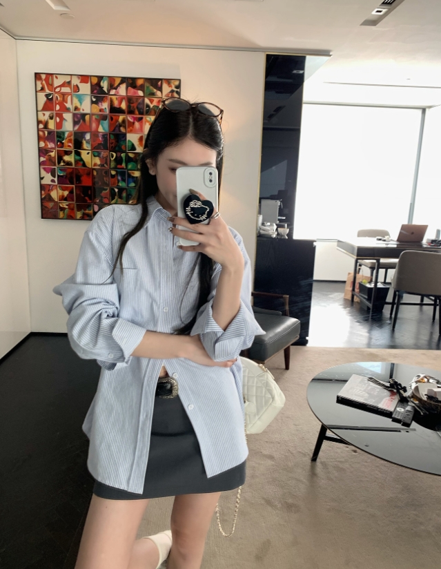 Hhyii02.13 20:00 New product limited time 95% off + full discount early spring limited blue striped shirt