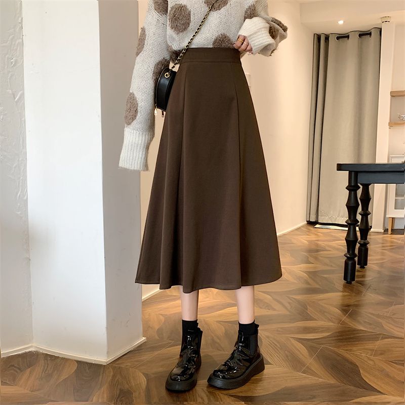French umbrella skirt skirt women's autumn and winter high-waisted small black temperament wool draped slim A-line skirt
