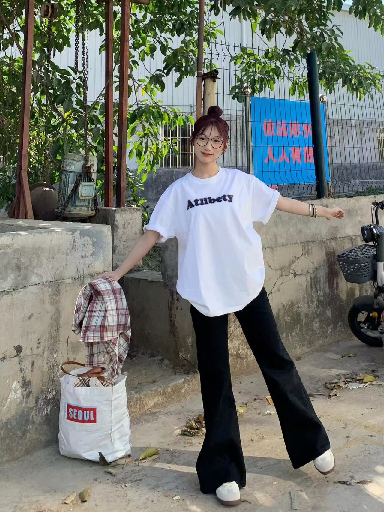 200g combed and tight-fitting sprinkler, pure cotton backpack, spring and summer loose shoulder printed short-sleeved T-shirt