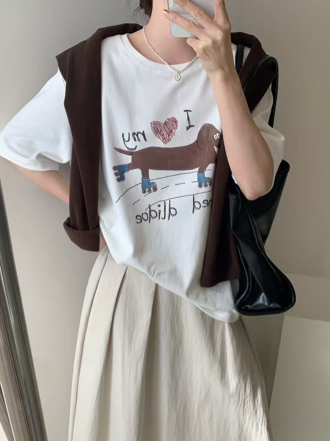 200g combed and tight-fitting sprinkler, pure cotton backpack, spring and summer loose shoulder printed short-sleeved T-shirt