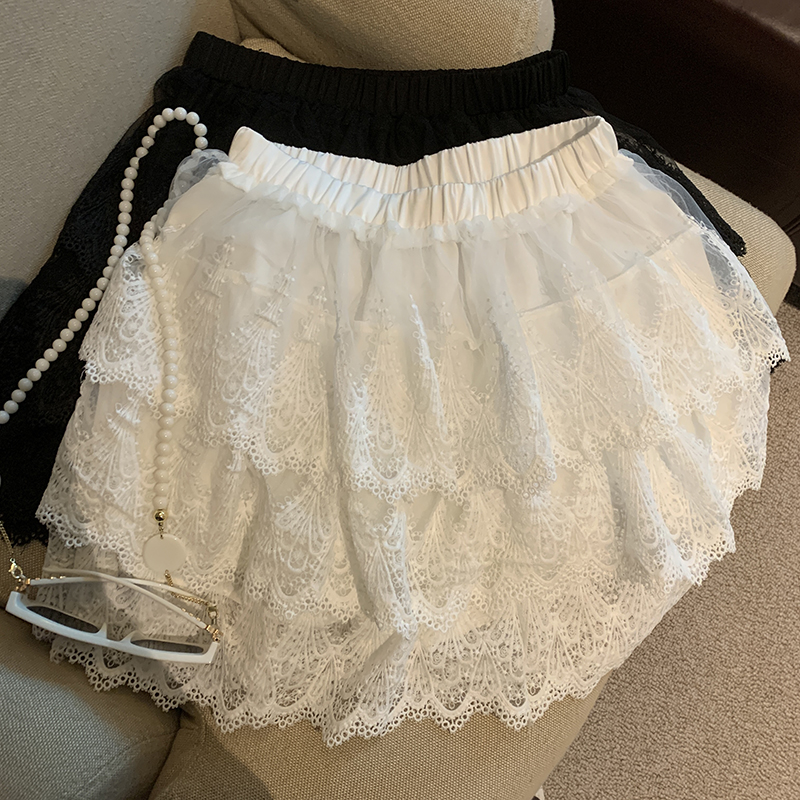 Real-life lace skirt for women 2025 spring elastic cake skirt slim and versatile skirt