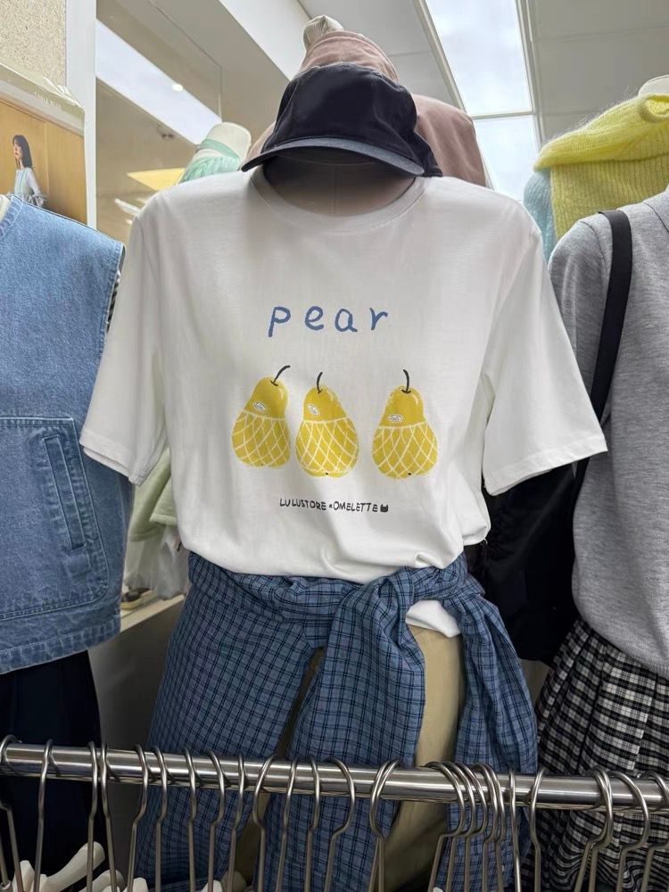 200g combed and tight-fitting sprinkler, pure cotton backpack, spring and summer loose shoulder printed short-sleeved T-shirt