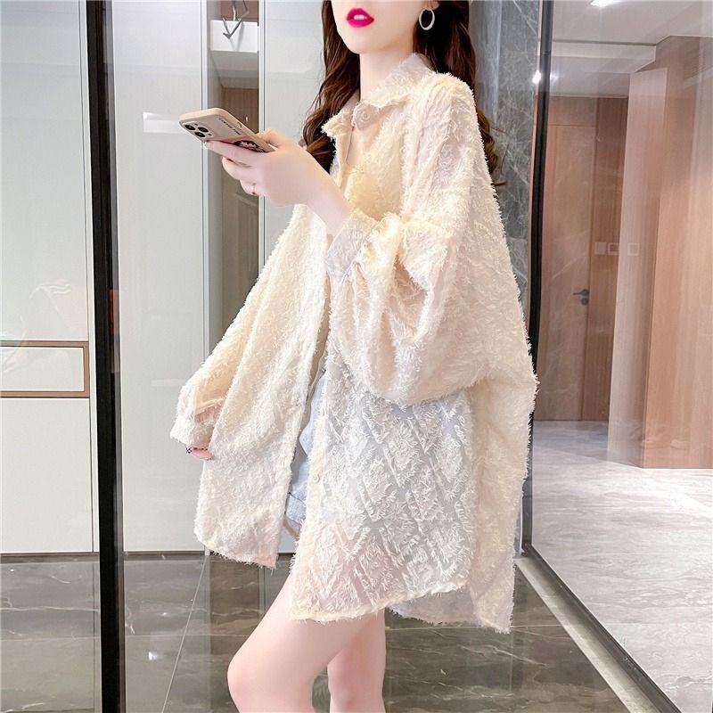 -原版做工質量中長款薄款開衫防曬襯衫流蘇提花外套女