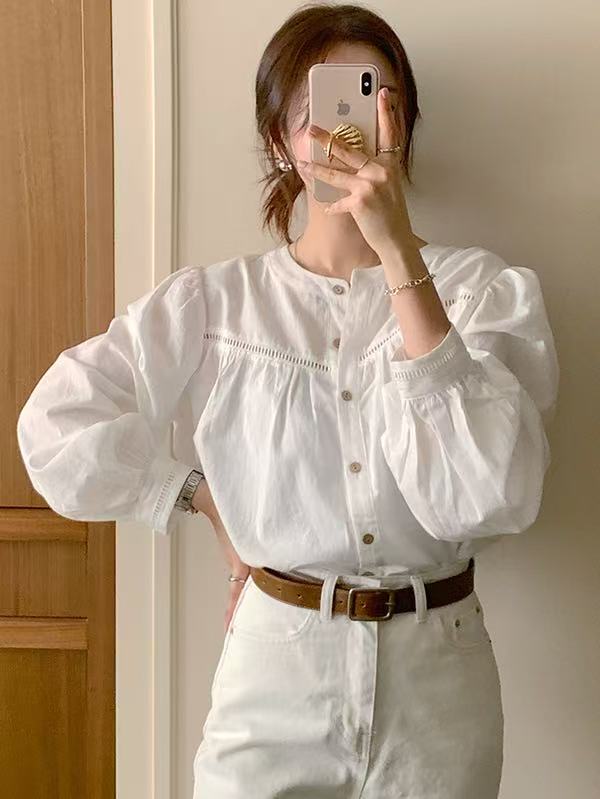 Korean chic 2025 new women's Chic spliced ​​hollow lace versatile shirt