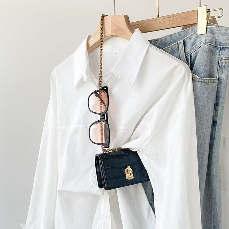 Light luxury high-end pure cotton shirt for women 2025 spring and autumn new style layered loose casual and versatile shirt for outer cardigan