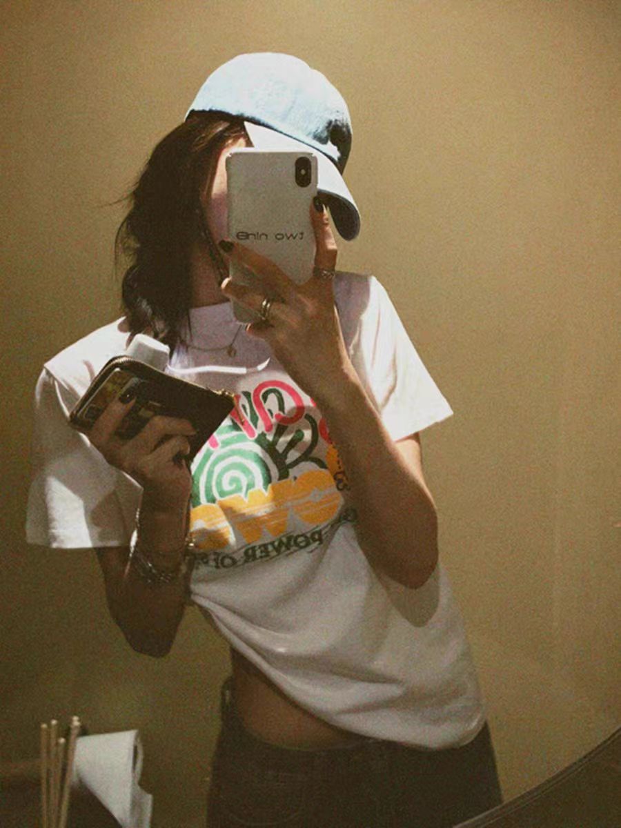 200g combed and tight-fitting sprinkler, pure cotton backpack, spring and summer loose shoulder printed short-sleeved T-shirt