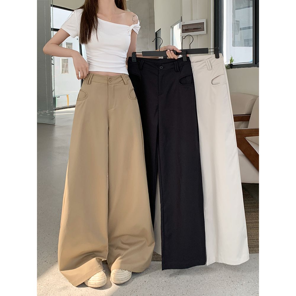 Real shot!  2025 new wide-leg pants for women with high waist droop loose casual floor-moving personalized pants