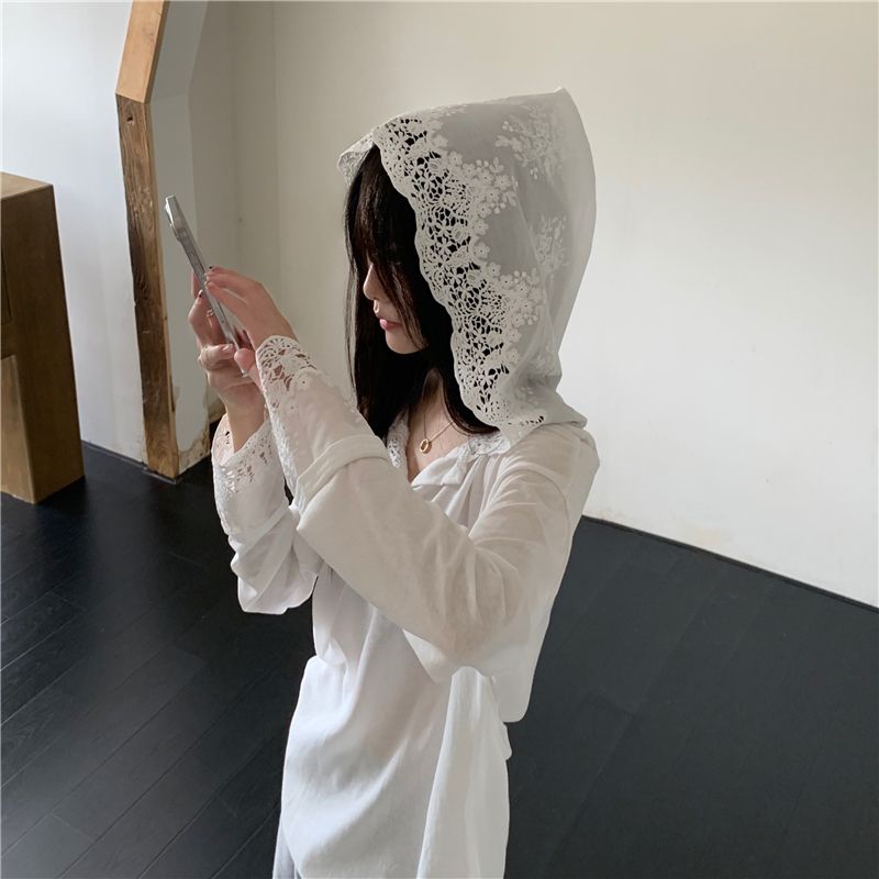 Real shot Real new autumn slim lace hooded top T-shirt for women