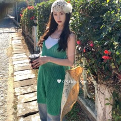 V領鏤空罩衫女慵懶風疊穿設計感小眾早春無袖吊帶針織連衣裙上衣