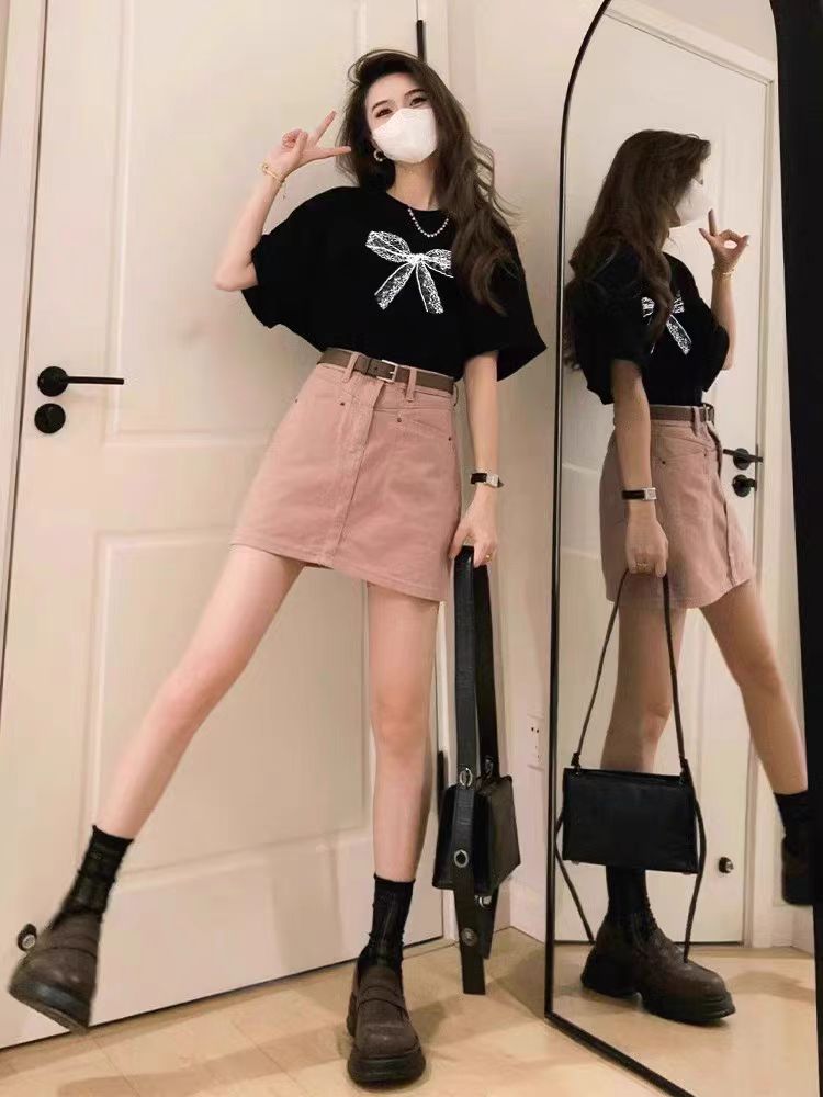 200g combed and tight-fitting sprinkler, pure cotton backpack, spring and summer loose shoulder printed short-sleeved T-shirt
