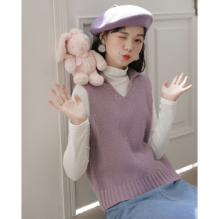 Real-life sleeveless knitted vest horse clip for women layering new loose pineapple pattern vest sweater top