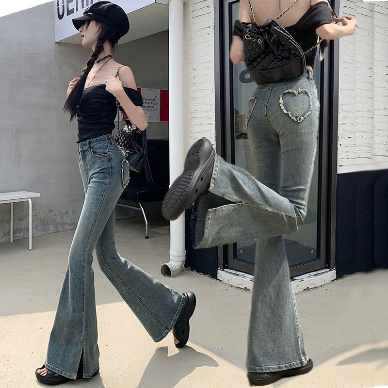 Love pocket embroidered light colored jeans for women in summer 2025 new slim fit and slim floor high waist pants