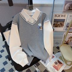 Actual shoot 2025 new style back pack collar twill thin POLO collar hoodie women cartoon long sleeve outerwear