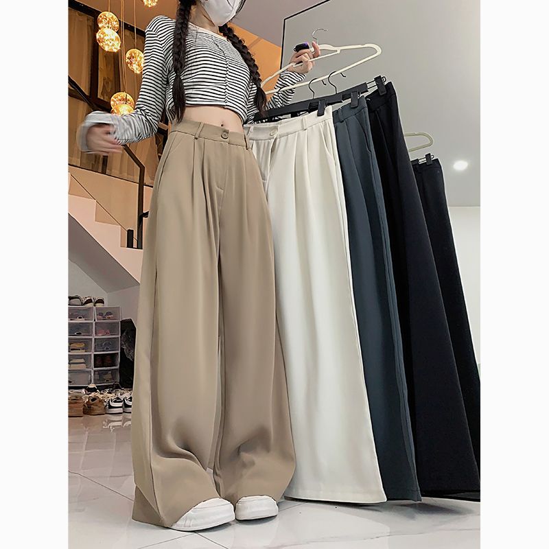 Real shot!  2025 new high-waist simple droop loose suit pants casual pants women wide-leg pants