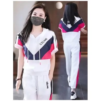 2025 summer new casual sports fashion trendy loose color block slim trousers suit sports and casual suit